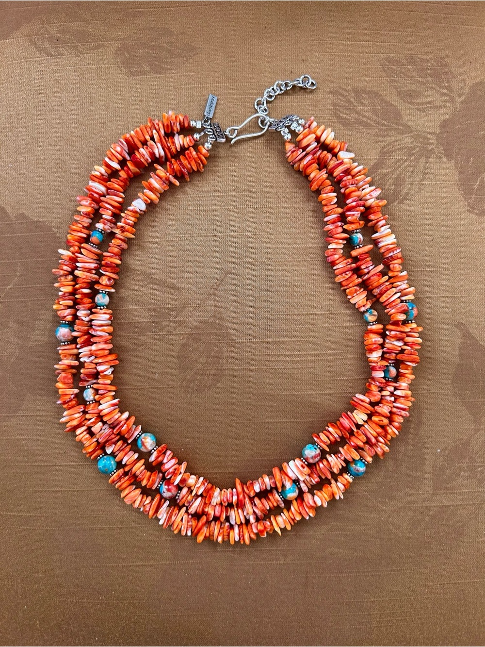 Paige Wallace 3-Layer Spiny Oyster Chip Turquoise Bead Necklace NWOT
